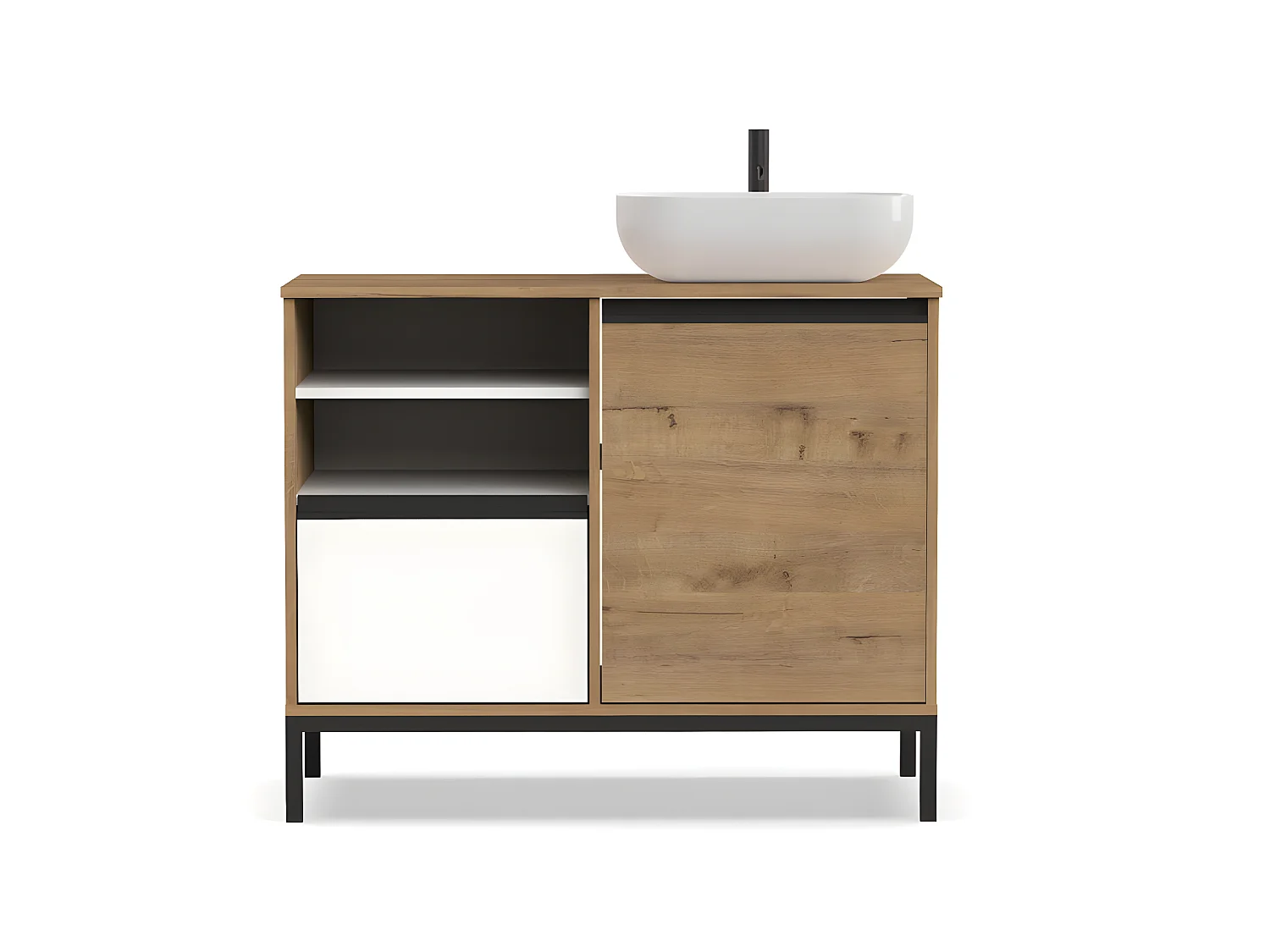 Meuble de salle de bain coloris chêne doré / pieds noir - Hauteur 81 x Longueur 100 x Profondeur 51 cm