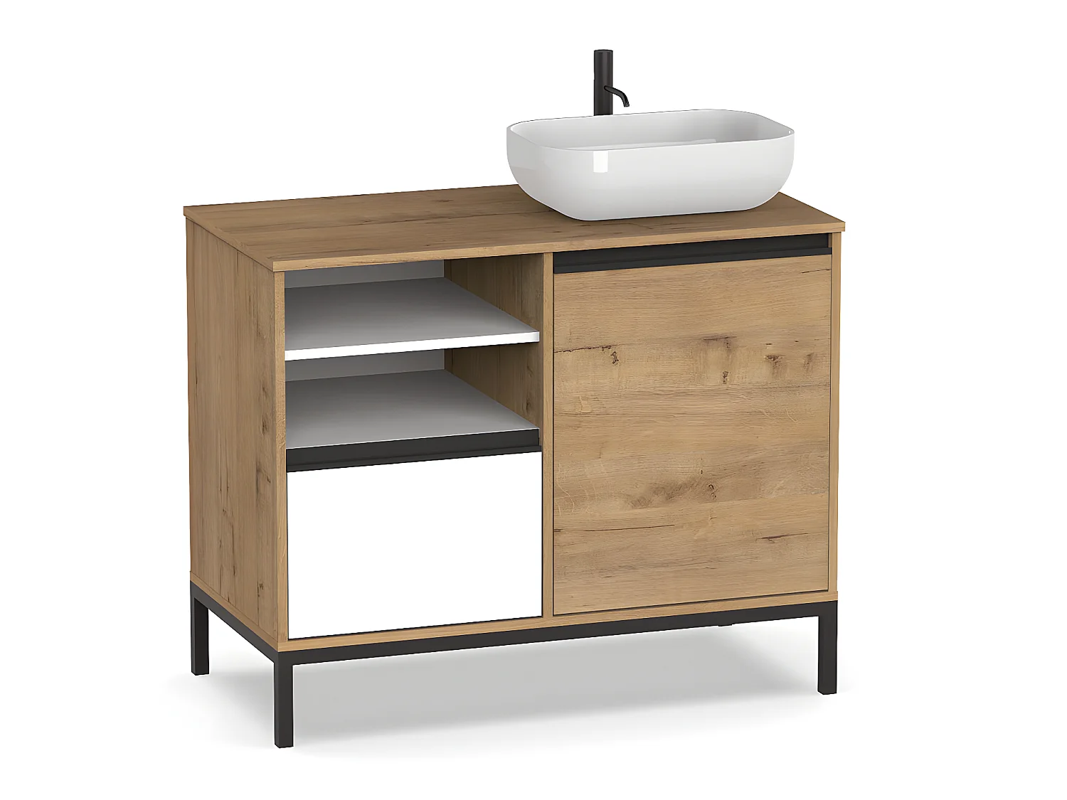 Meuble de salle de bain coloris chêne doré / pieds noir - Hauteur 81 x Longueur 100 x Profondeur 51 cm