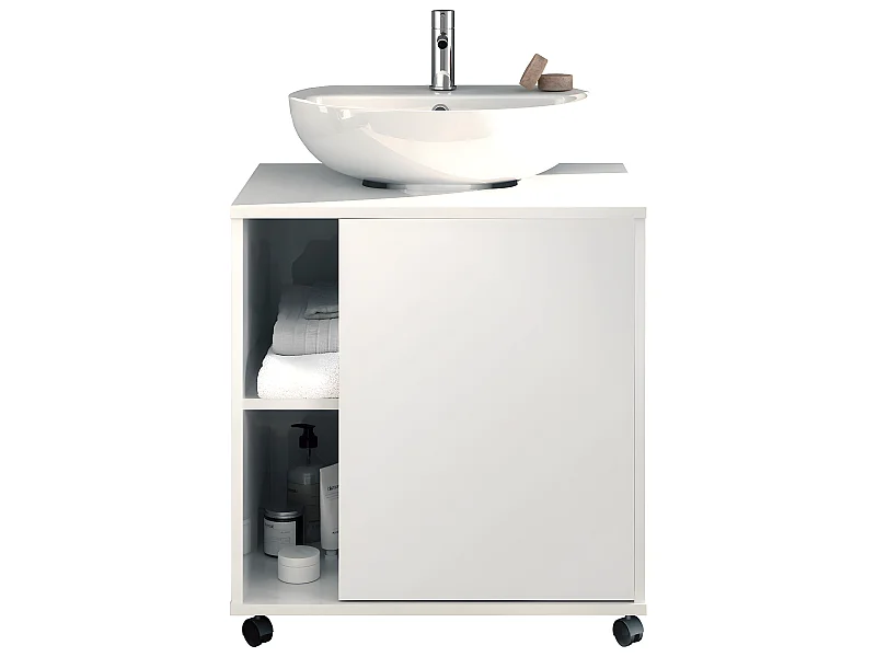 Meuble sous lavabo 1 porte coloris blanc brillant - Hauteur 64 x Longueur 59 x Profondeur 45 cm