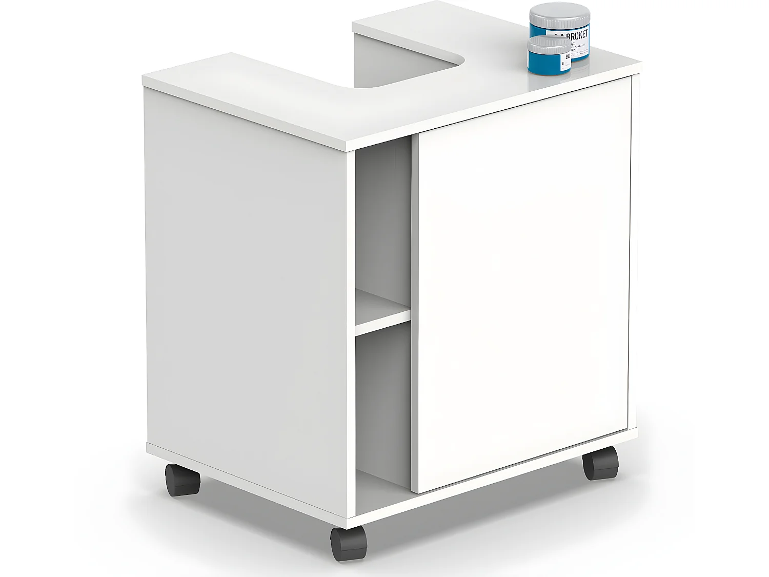 Meuble sous lavabo 1 porte coloris blanc brillant - Hauteur 64 x Longueur 59 x Profondeur 45 cm