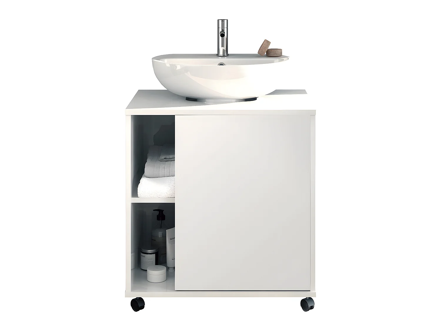 Meuble sous lavabo 1 porte coloris blanc brillant - Hauteur 64 x Longueur 59 x Profondeur 45 cm