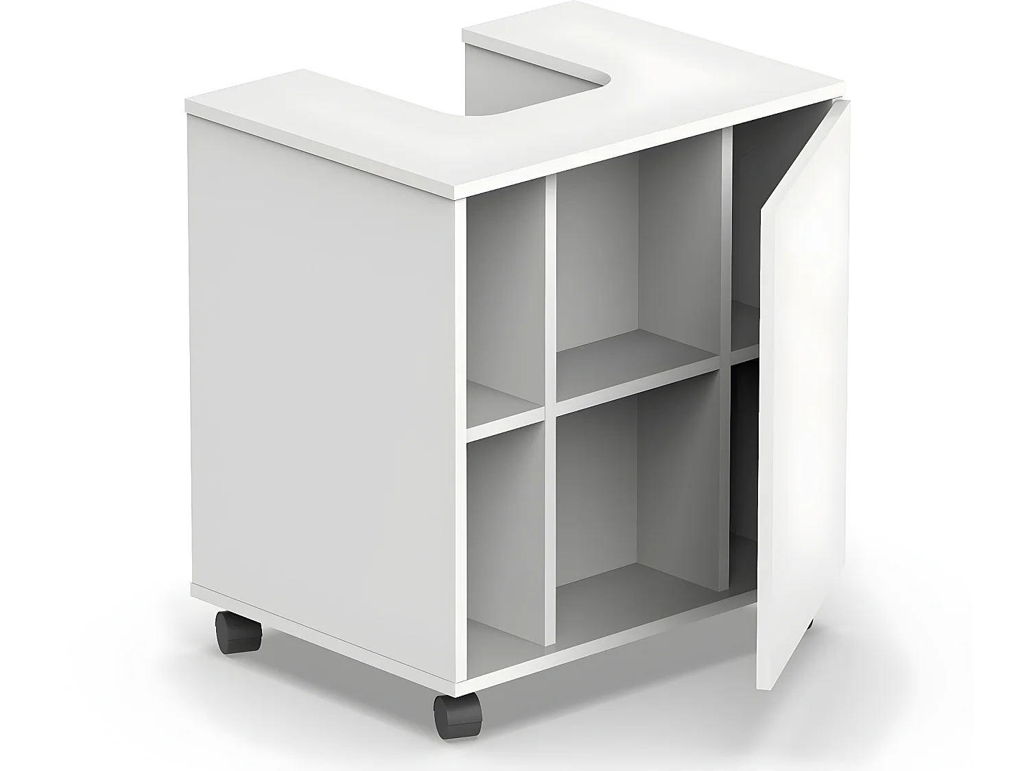 Meuble sous lavabo 1 porte coloris blanc brillant - Hauteur 64 x Longueur 59 x Profondeur 45 cm