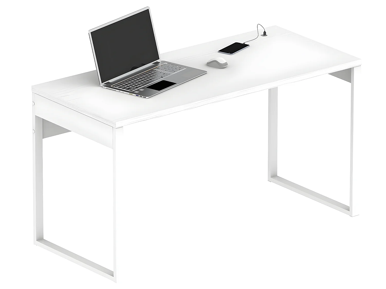 Bureau avec commode de rangement coloris blanc - Hauteur 76 x Longueur 135 x Profondeur 60 cm / Hauteur 71 x Longueur 40 x Profondeur 43 cm