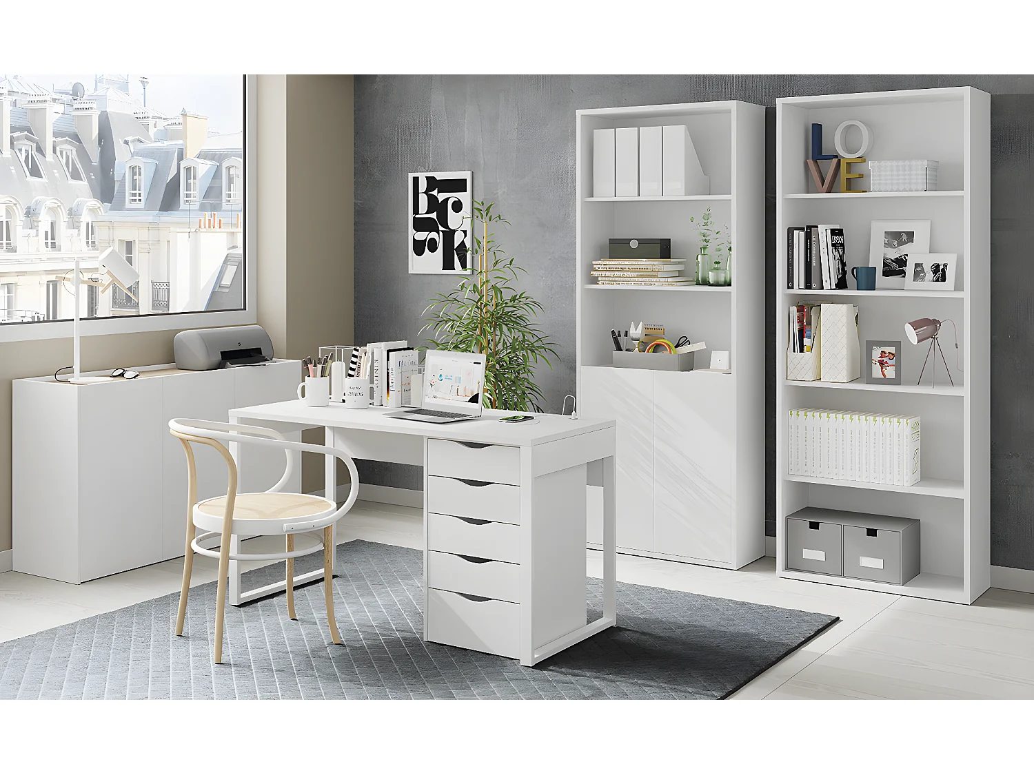 Bureau coloris blanc - Hauteur 76 x Longueur 135 x Profondeur 60 cm