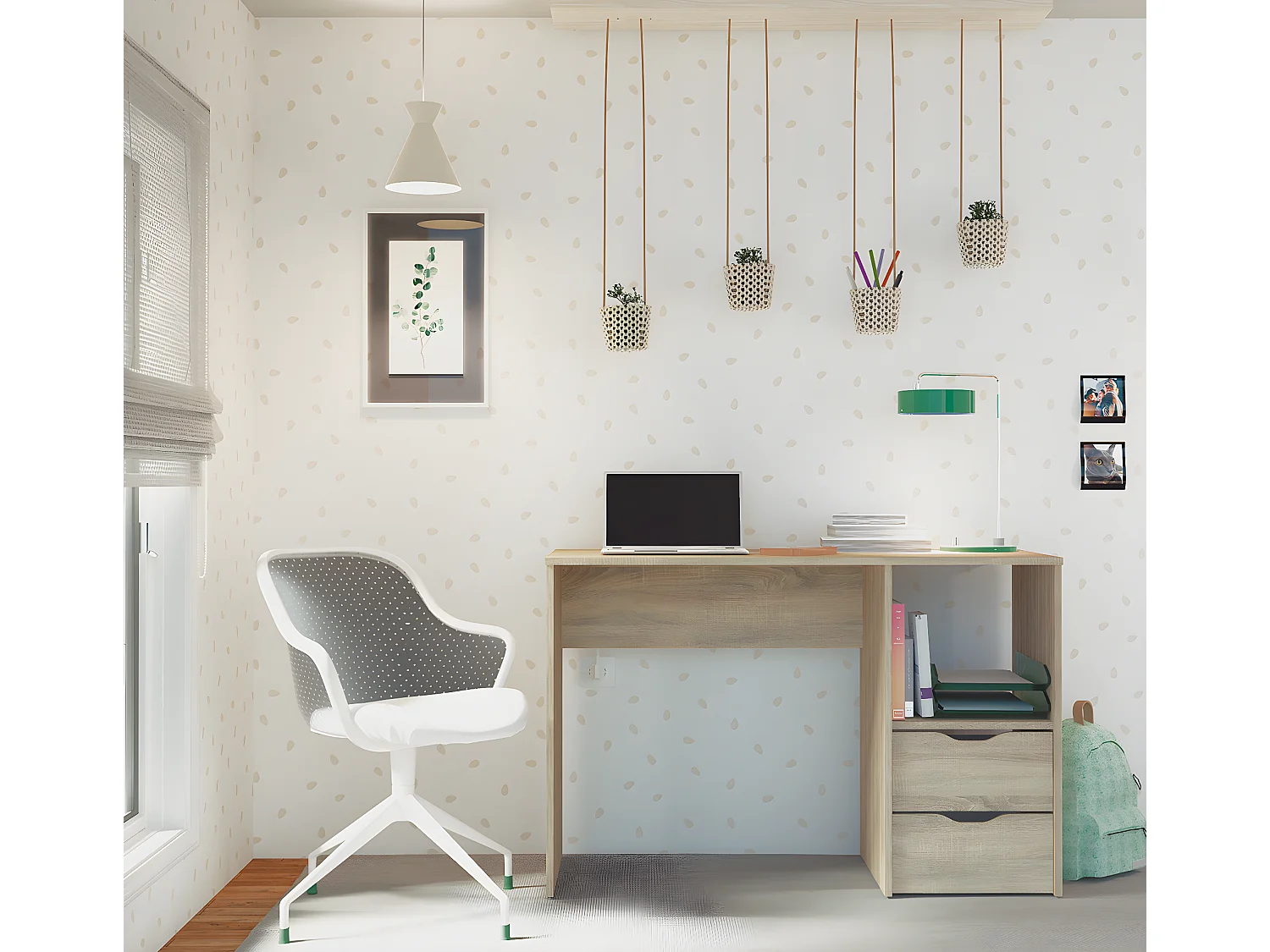 Bureau 2 tiroirs coloris Cambrian - Hauteur 76 x Longueur 115 x Profondeur 50 cm