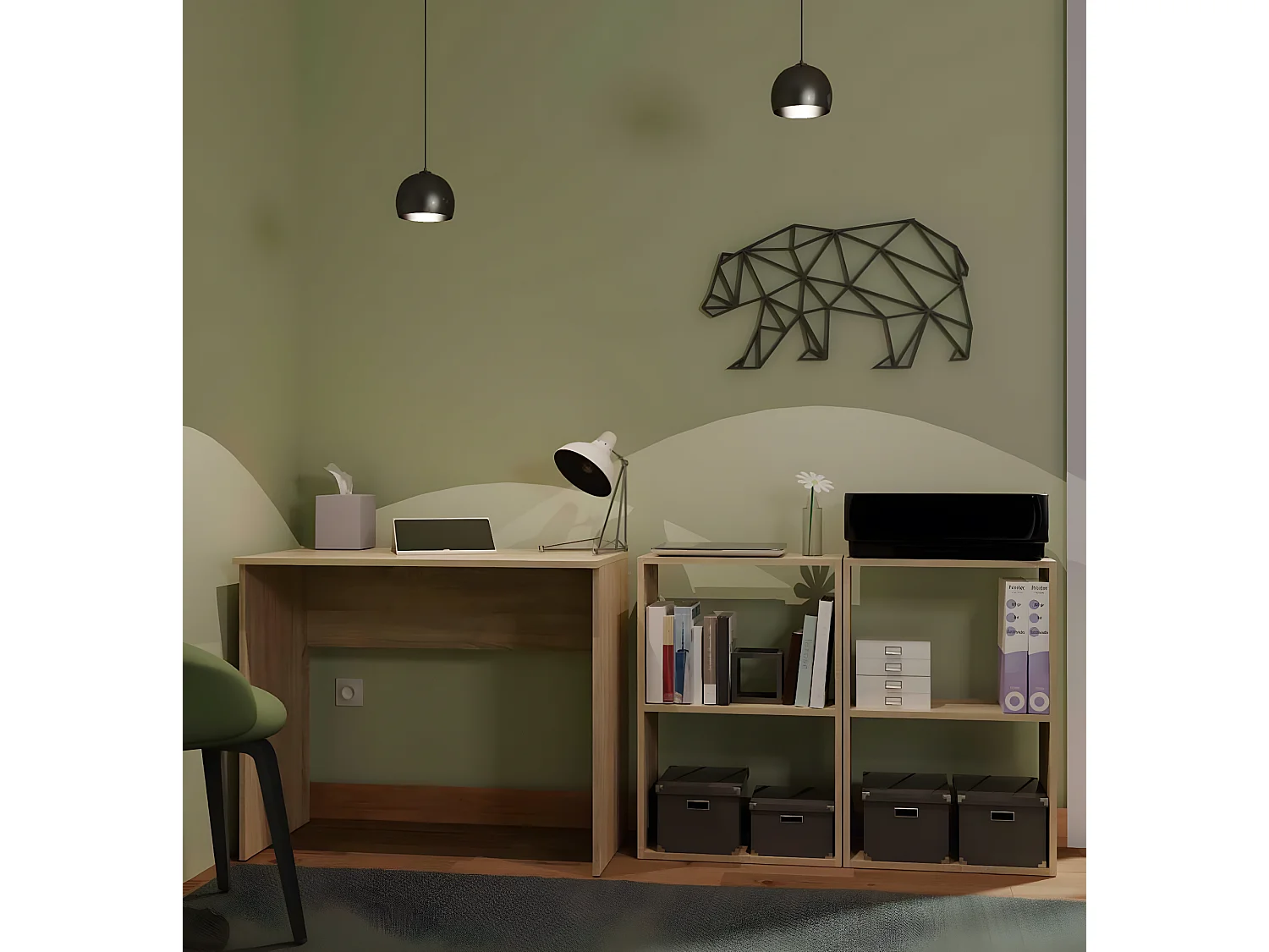 Bureau enfant coloris Cambrian - Hauteur 75 x Longueur 90 x Profondeur 50 cm