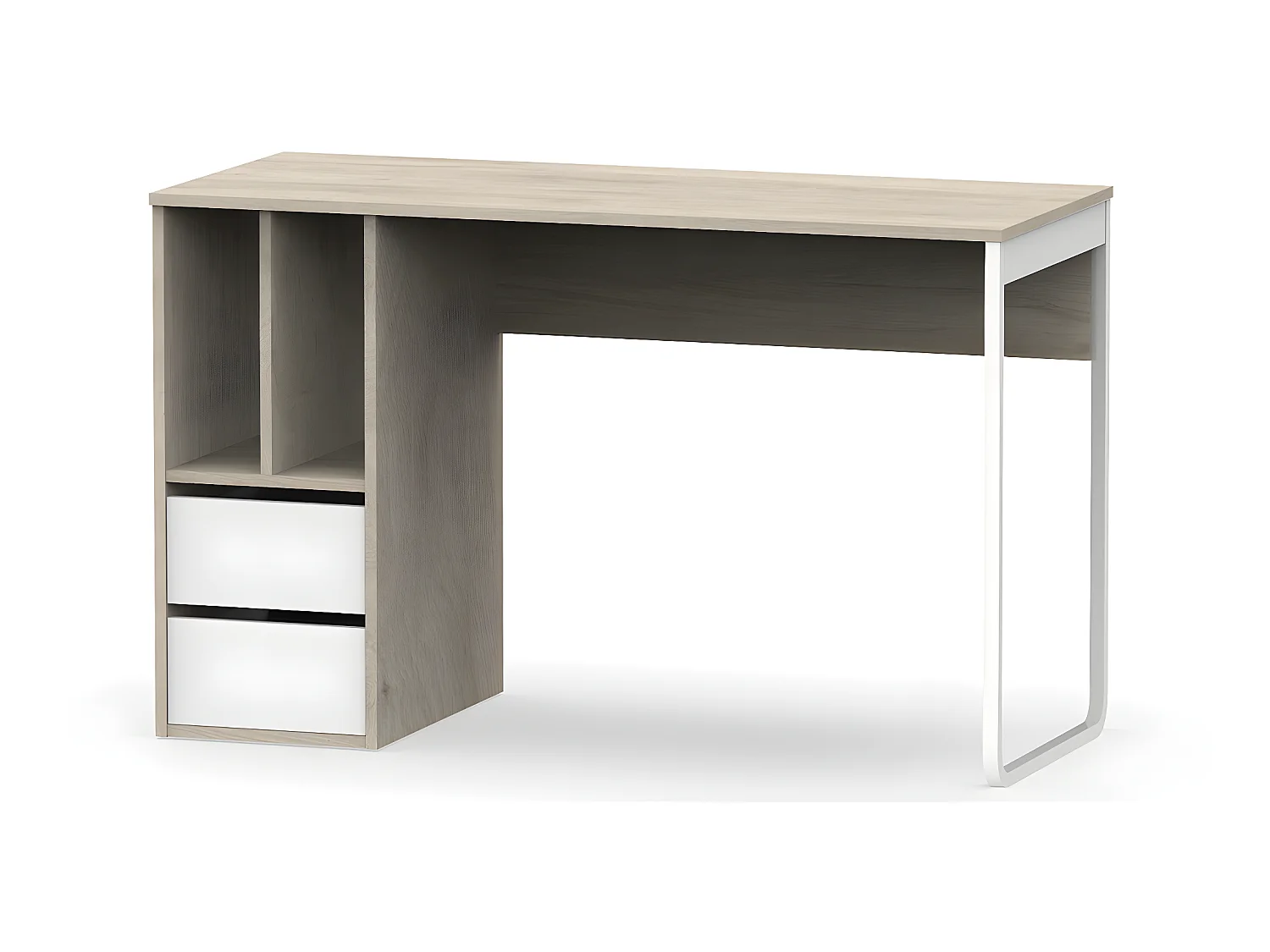 Bureau coloris effet bois/blanc - Hauteur 74 x Longueur 120 x Profondeur 55 cm