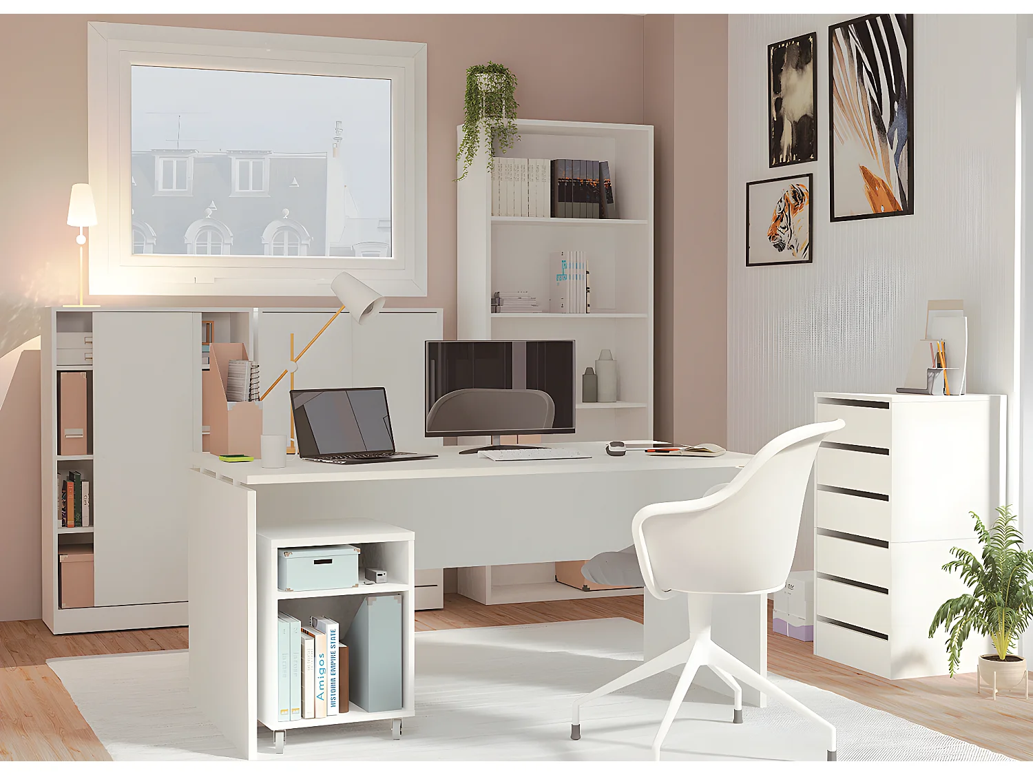 Bureau coloris blanc - Hauteur 76 x Longueur 155 x Profondeur 68 cm
