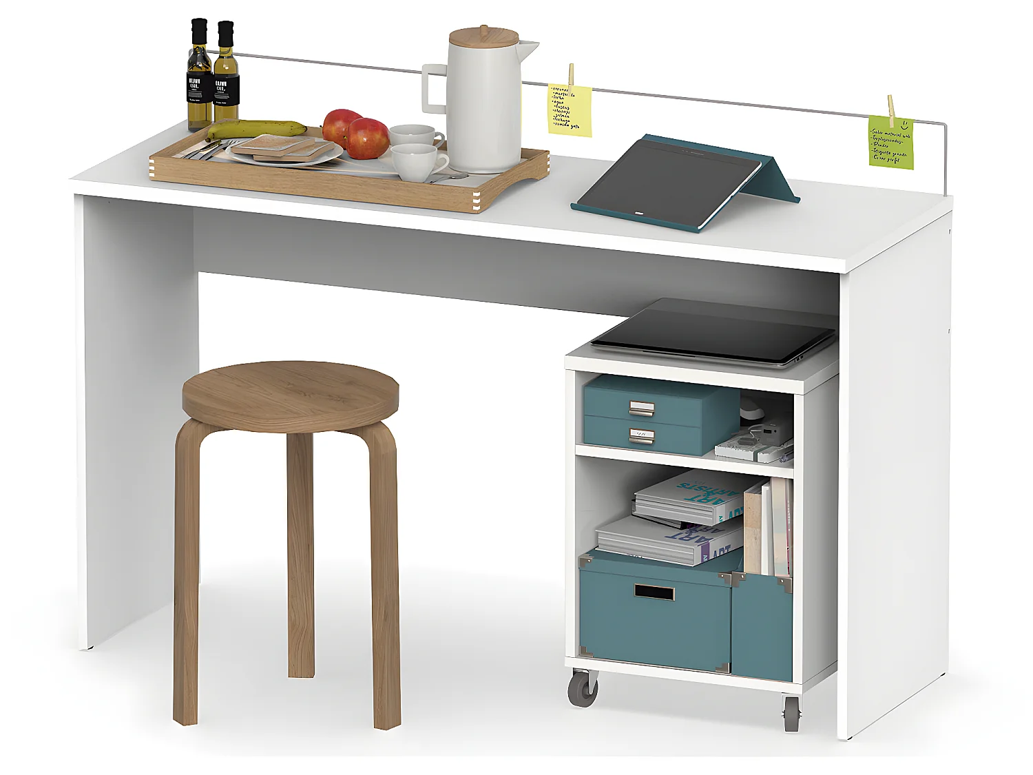 Bureau coloris Blanc - Hauteur 89 x Longueur 131.5 x Profondeur 45 cm