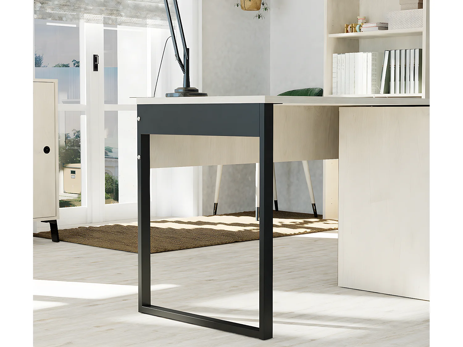 Bureau coloris effet bois/blanc - Hauteur 76 x Longueur 135 x Profondeur 60 cm