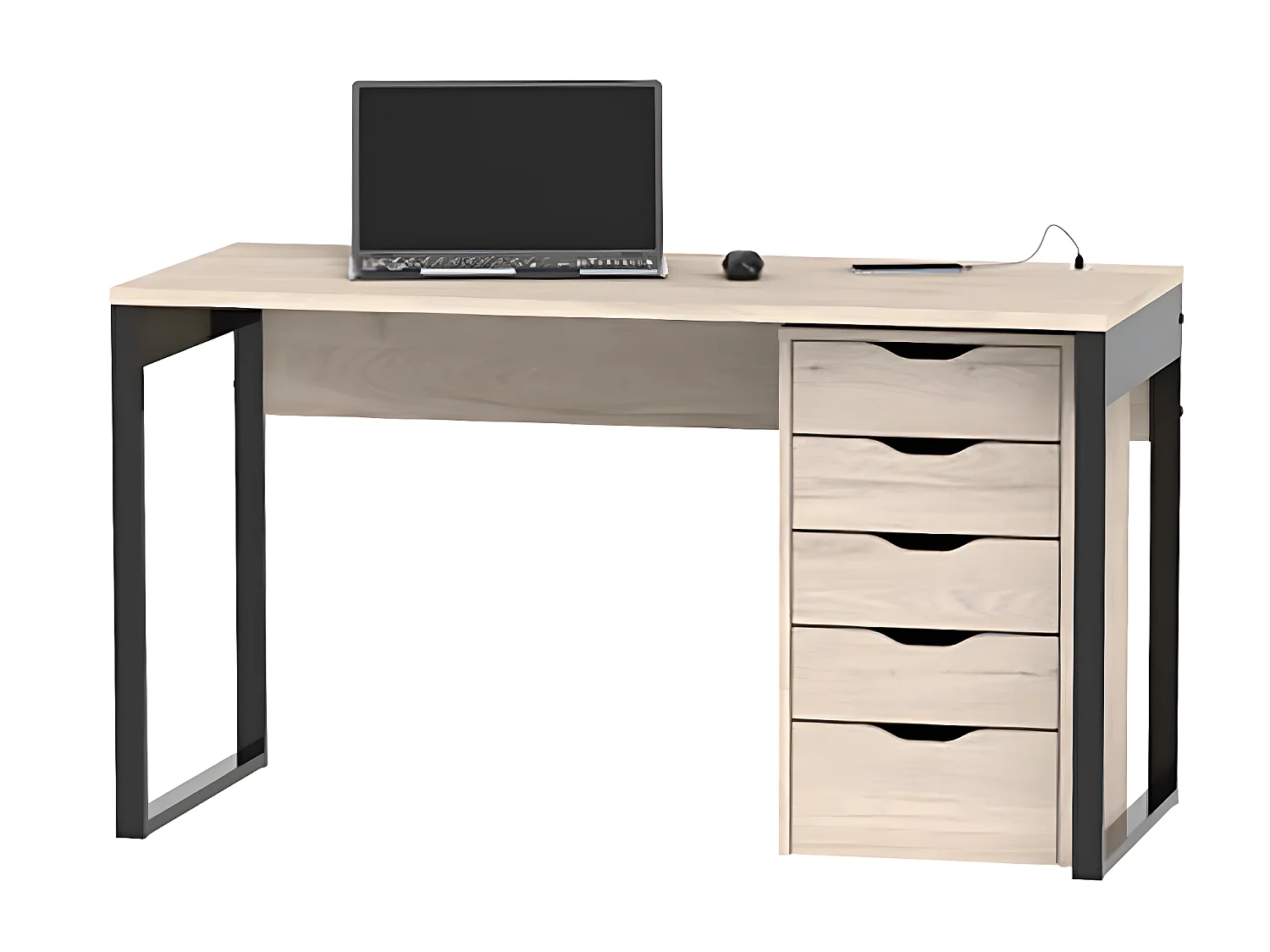 Bureau coloris effet bois/blanc - Hauteur 76 x Longueur 135 x Profondeur 60 cm