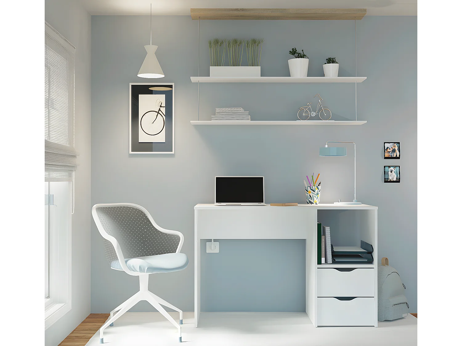 Bureau 2 tiroirs coloris blanc - Hauteur 76 x Longueur 115 x Profondeur 50 cm