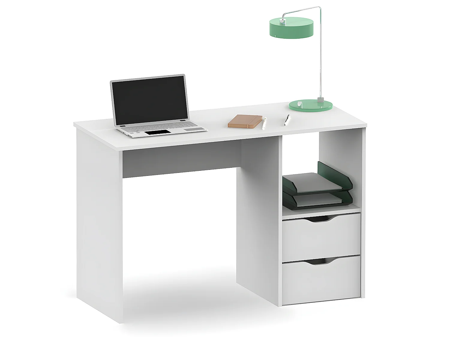 Bureau 2 tiroirs coloris blanc - Hauteur 76 x Longueur 115 x Profondeur 50 cm