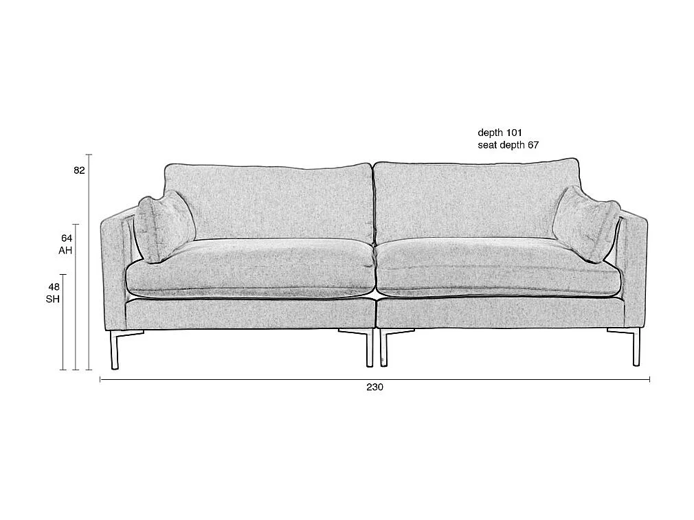 Summer - Canapé droit 3 places en tissu et pieds en métal - Beige