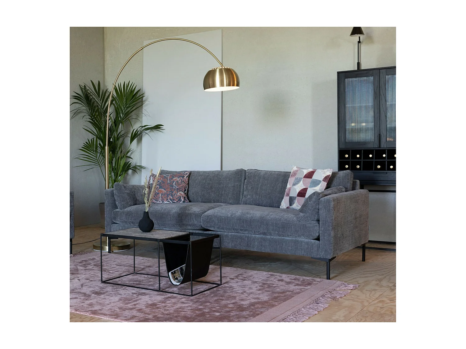 SUMMER - Canapé 3 places en tissu microfibre gris L 230