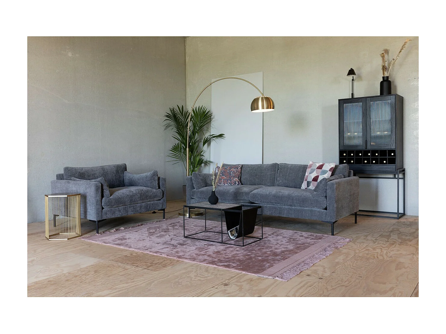 SUMMER - Canapé 3 places en tissu microfibre gris L 230