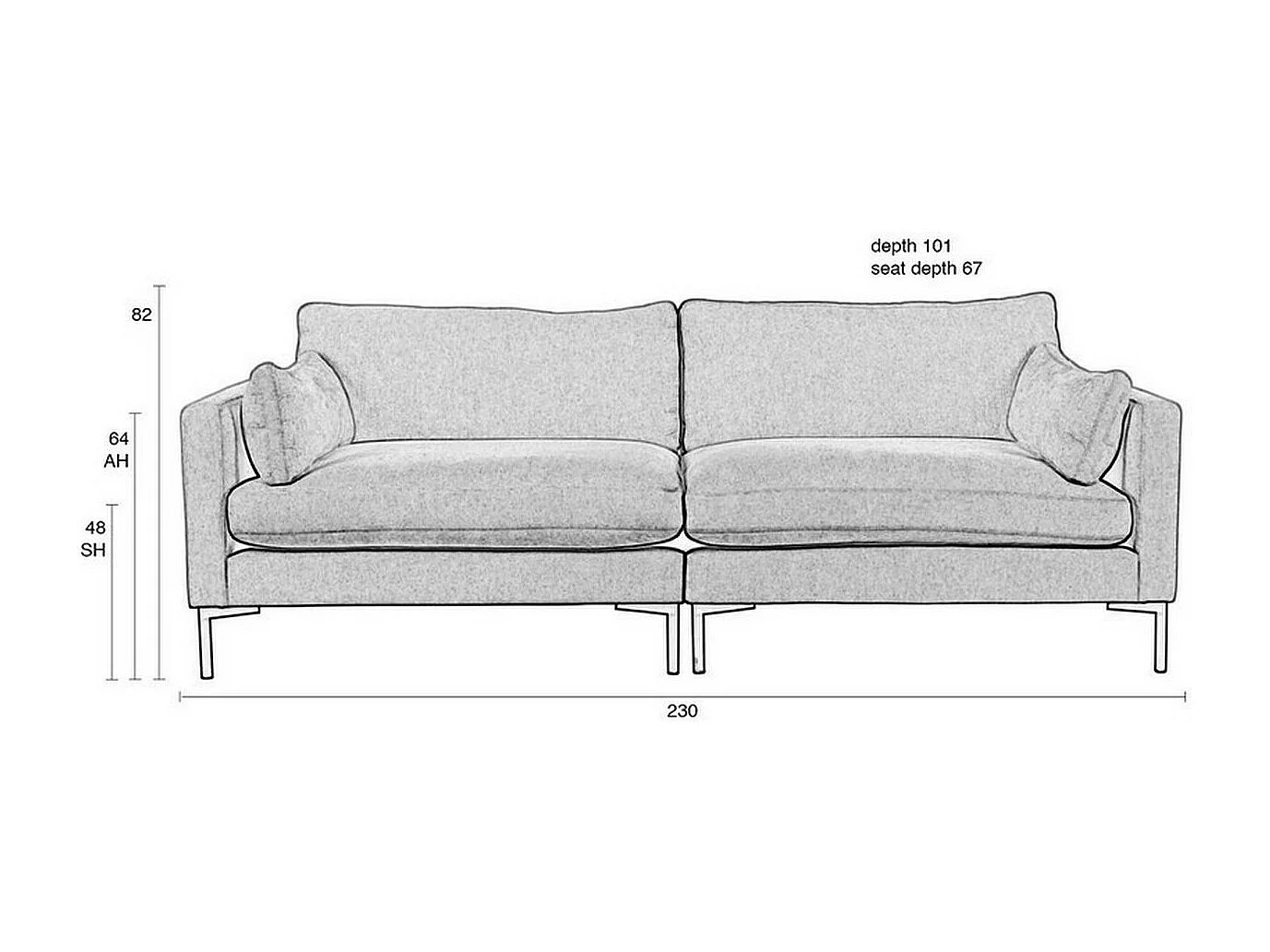 SUMMER - Canapé 3 places en tissu microfibre gris L 230