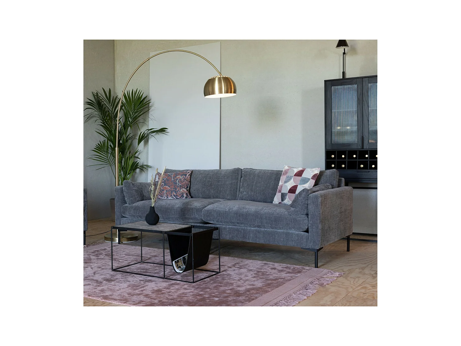 SUMMER - Canapé 3 places en tissu microfibre gris L 230
