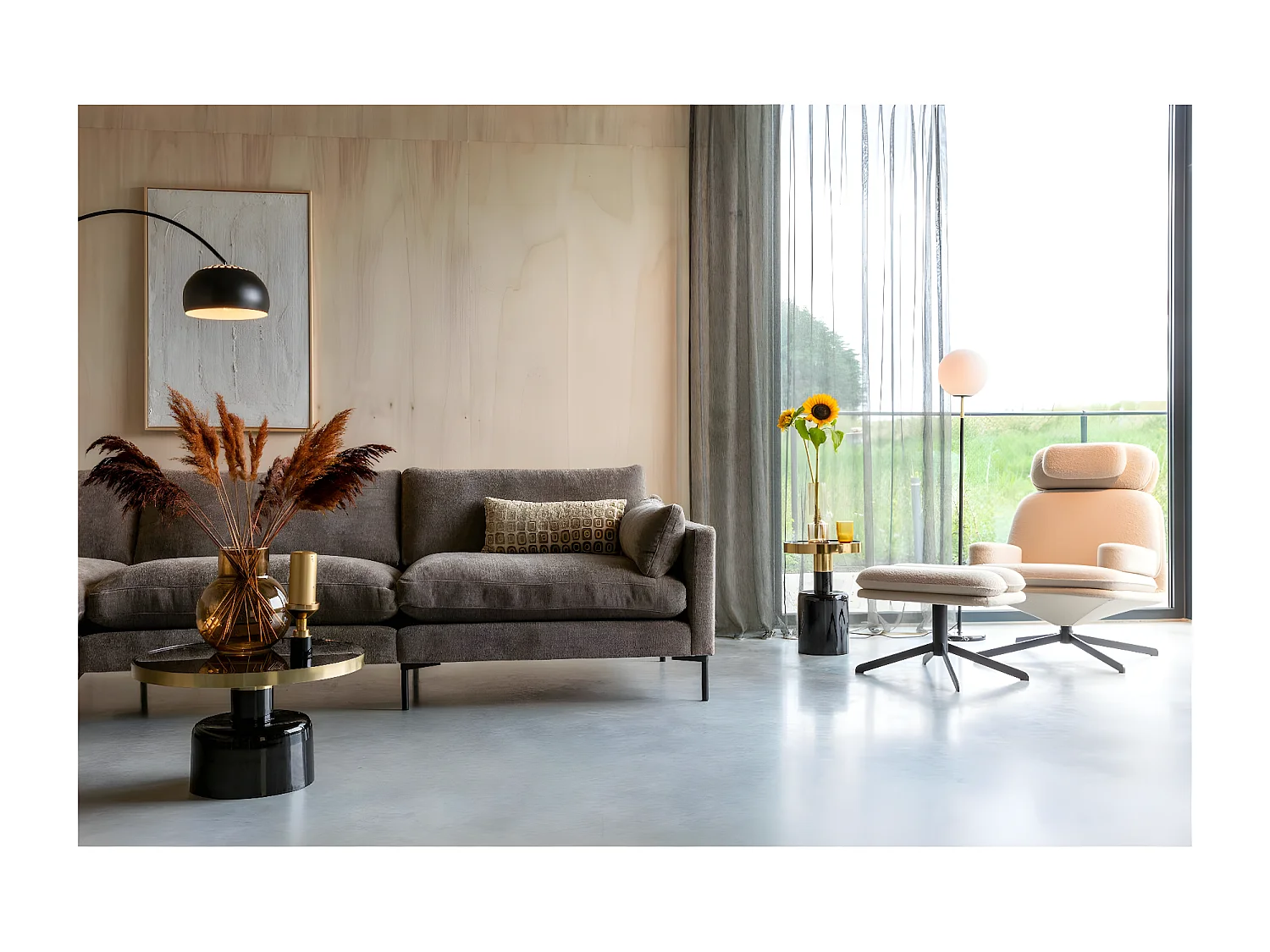 SUMMER - Canapé confortable 5 places en tissu café