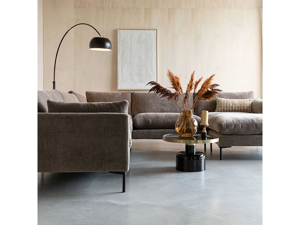 Summer - Canapé droit 5 places en tissu et pieds en métal - Café