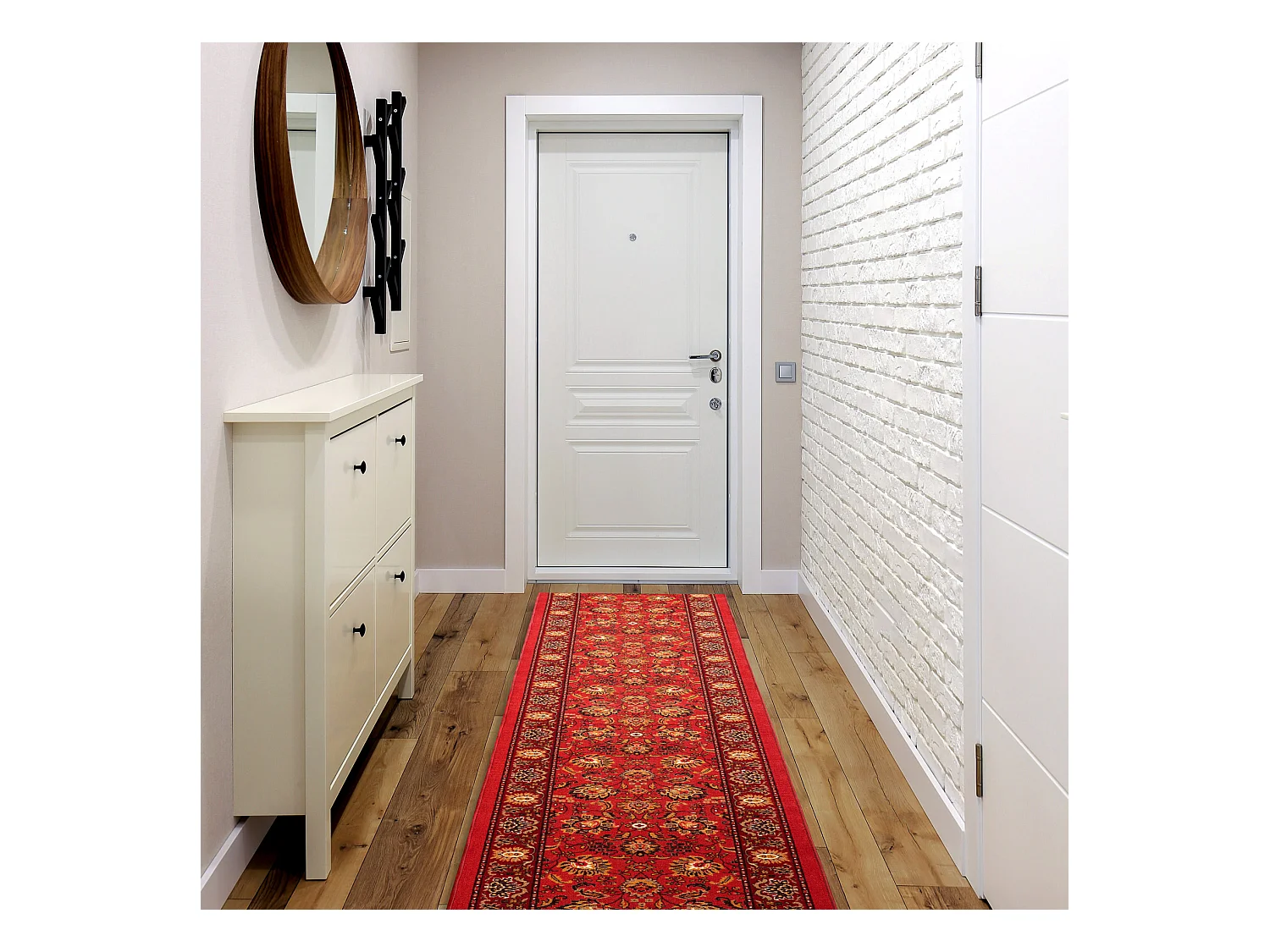 Triangles de couloir TRADYCJA traditionnel antidérapants Rouge gomme 110x400 cm