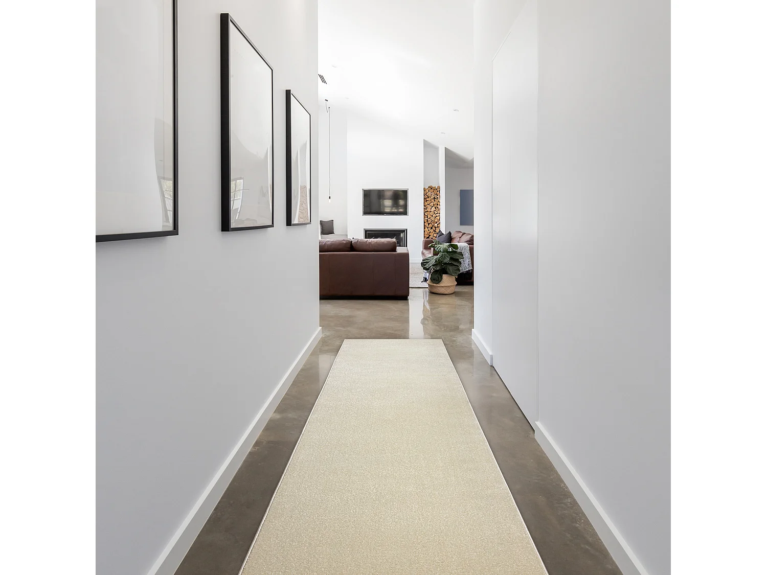 Tapis de couloir KARMEL plaine, une couleur blanc 70x940 cm