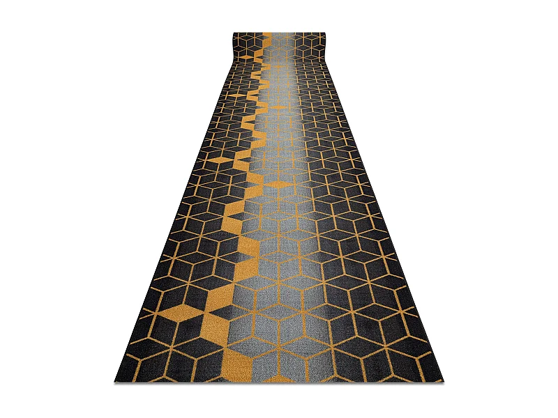 TAPIS DE COULOIR antidérapant HEKSAGON Hexagone noir / or 67x710 cm