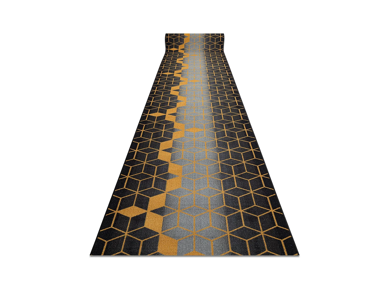 TAPIS DE COULOIR antidérapant HEKSAGON Hexagone noir / or 110x820 cm