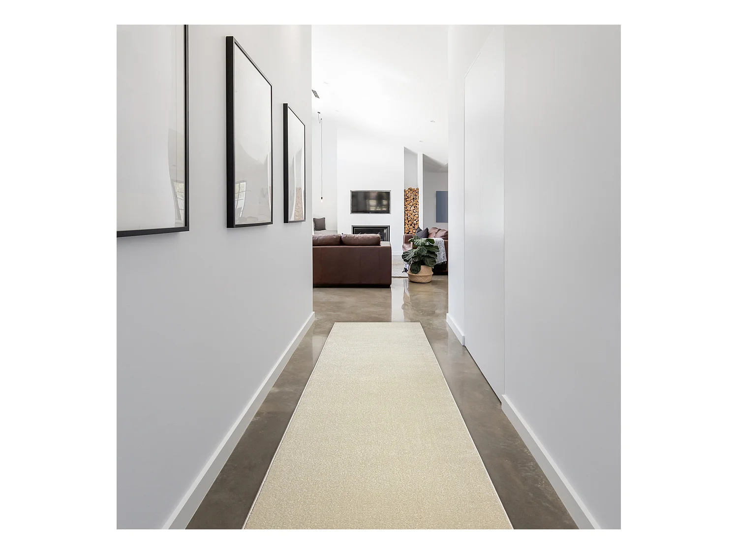 Tapis de couloir KARMEL plaine, une couleur blanc 100x720 cm