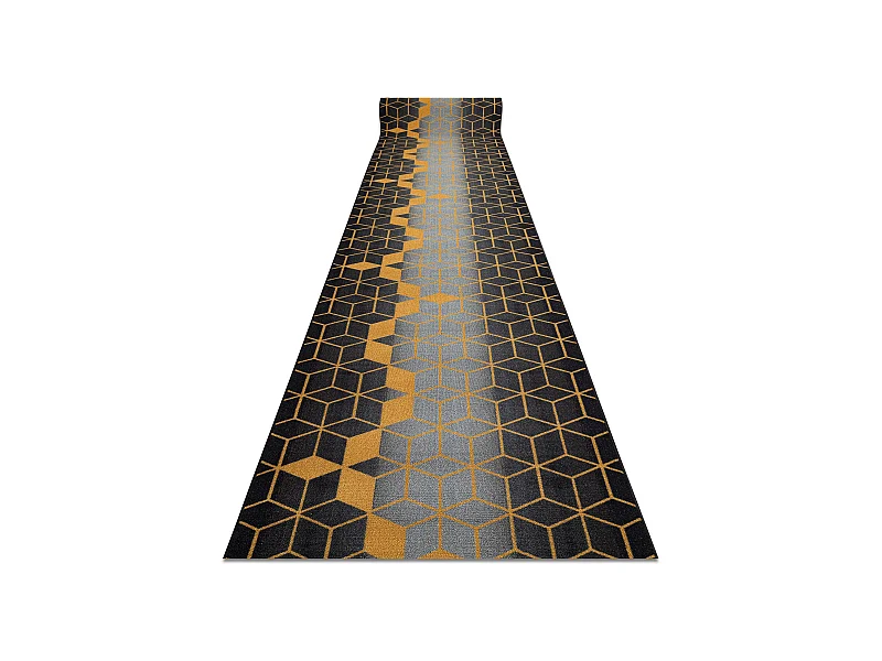 Vloerbekleding met rubber bekleed HEKSAGON zwart / goud 100x970 cm