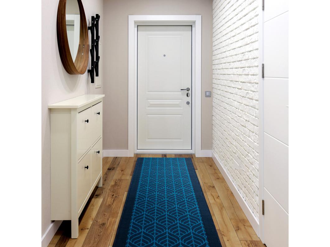 Loper antislip PIÓRA veren bladeren, gom marineblauw 110x710 cm