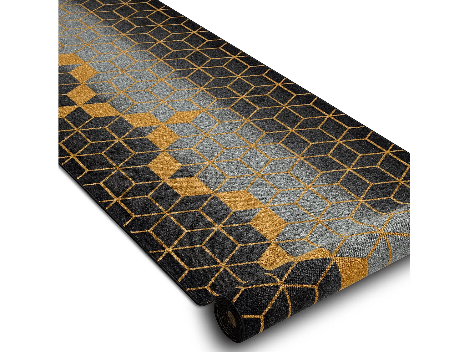 TAPIS DE COULOIR antidérapant HEKSAGON Hexagone noir / or 67x840 cm