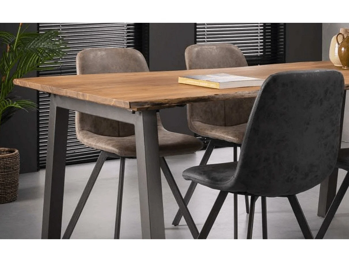 SLIM - Chaise de repas vintage simili cuir marron