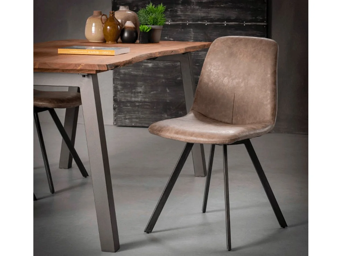 SLIM - Chaise de repas vintage simili cuir marron