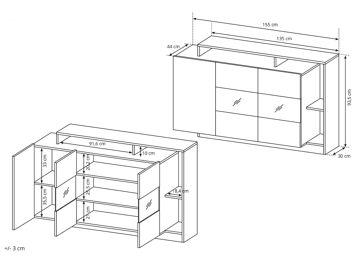 Buffet 3 portes et 3 niches avec LEDs - Coloris : Naturel et anthracite - IDESIA