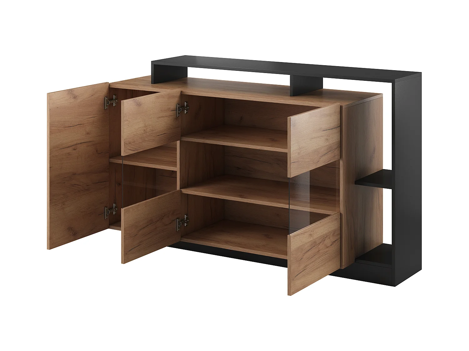 Sideboard mit 3 Türen & 3 Ablagen + LEDs - Anthrazit & Naturfarben - IDESIA