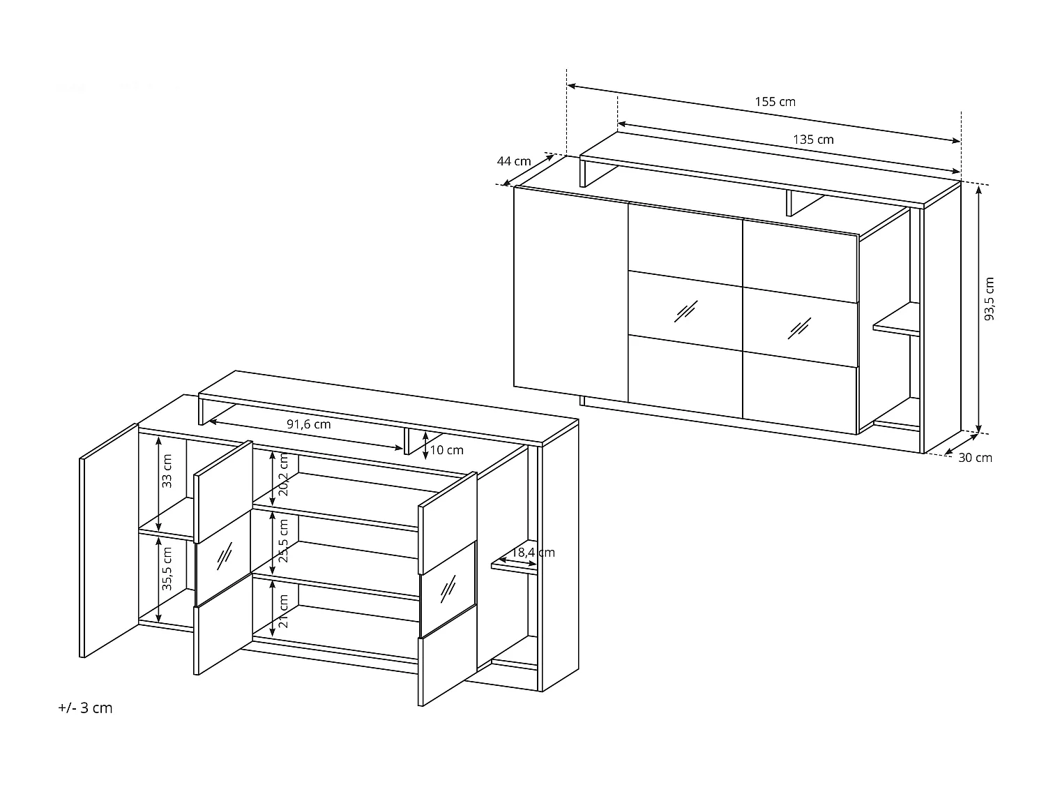 Sideboard mit 3 Türen & 3 Ablagen + LEDs - Anthrazit & Naturfarben - IDESIA