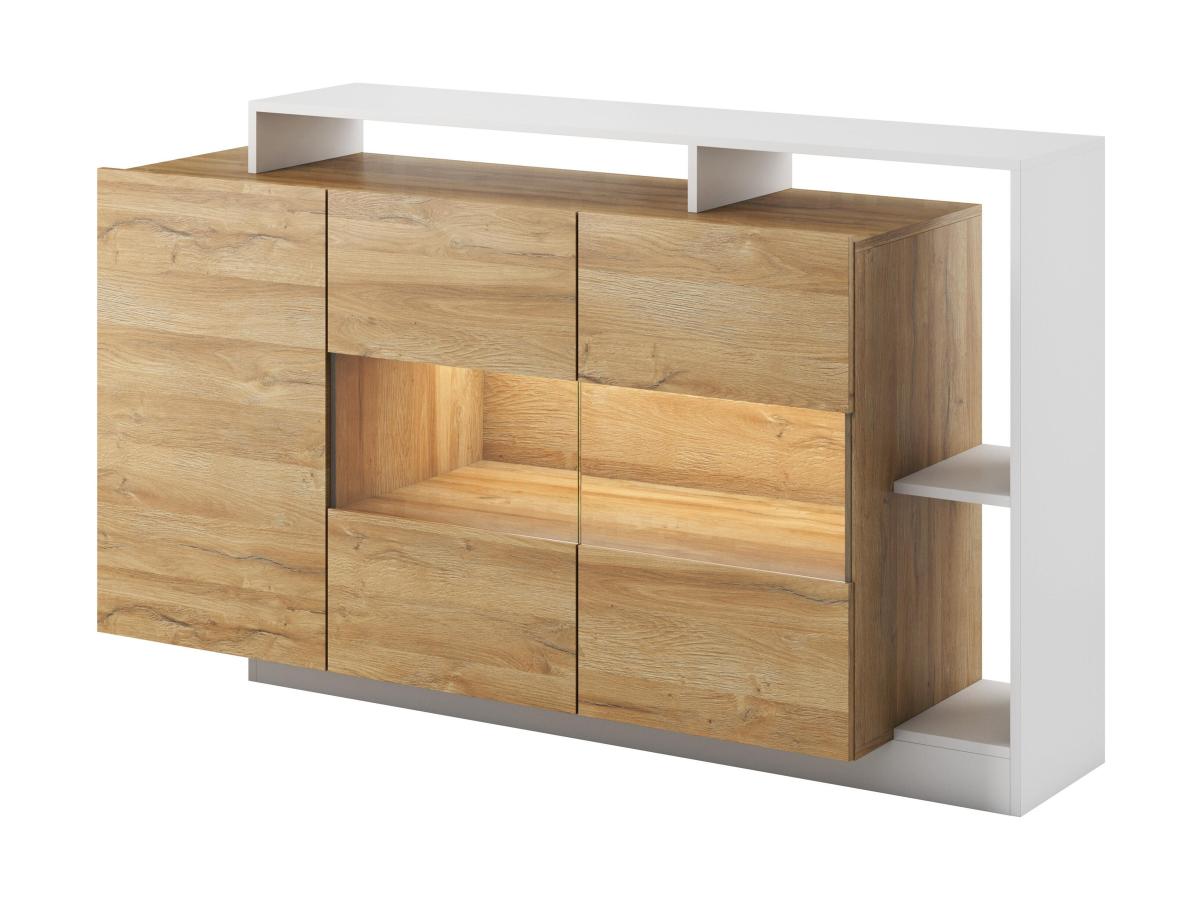 Sideboard mit 3 Türen & 3 Ablagen + LEDs - Naturfarben & Weiß - IDESIA günstig online kaufen