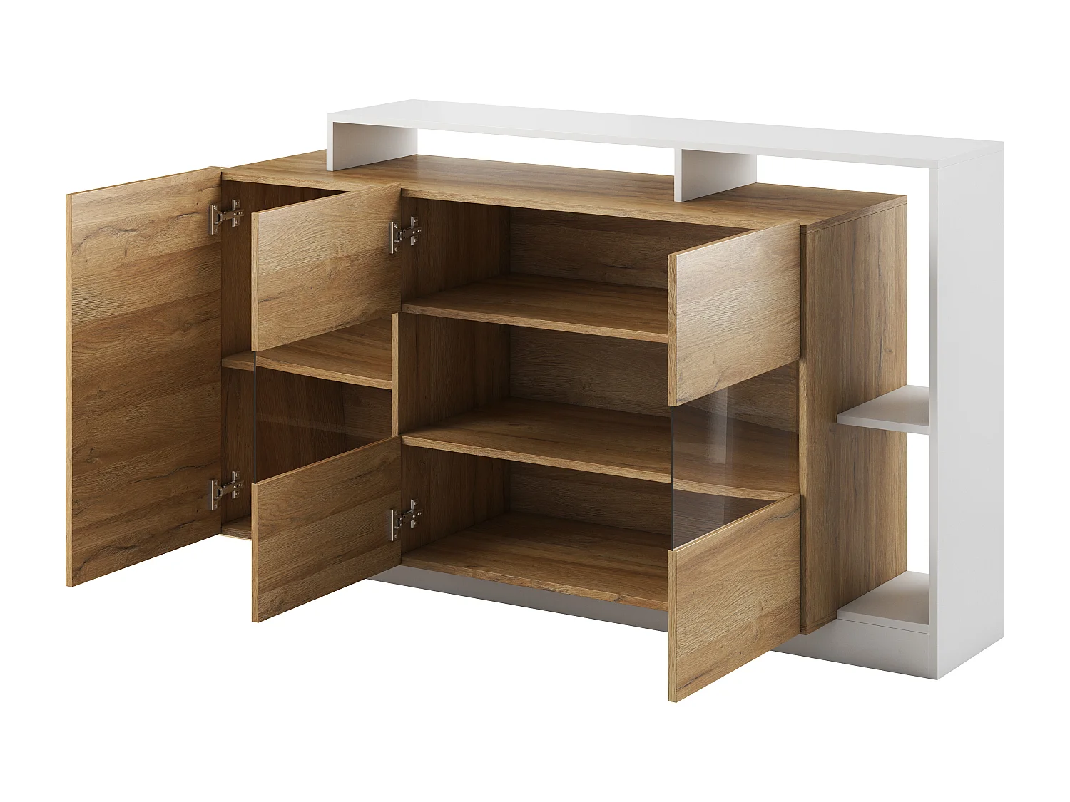 Buffet 3 portes et 3 niches avec LEDs - Coloris : Naturel et blanc - IDESIA