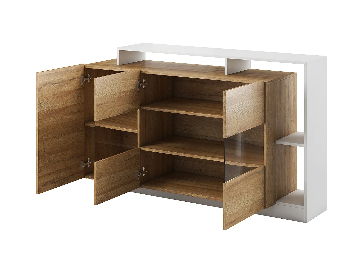 Aparador de 3 puertas y 3 estantes - Con LEDs - Color: natural y blanco IDESIA