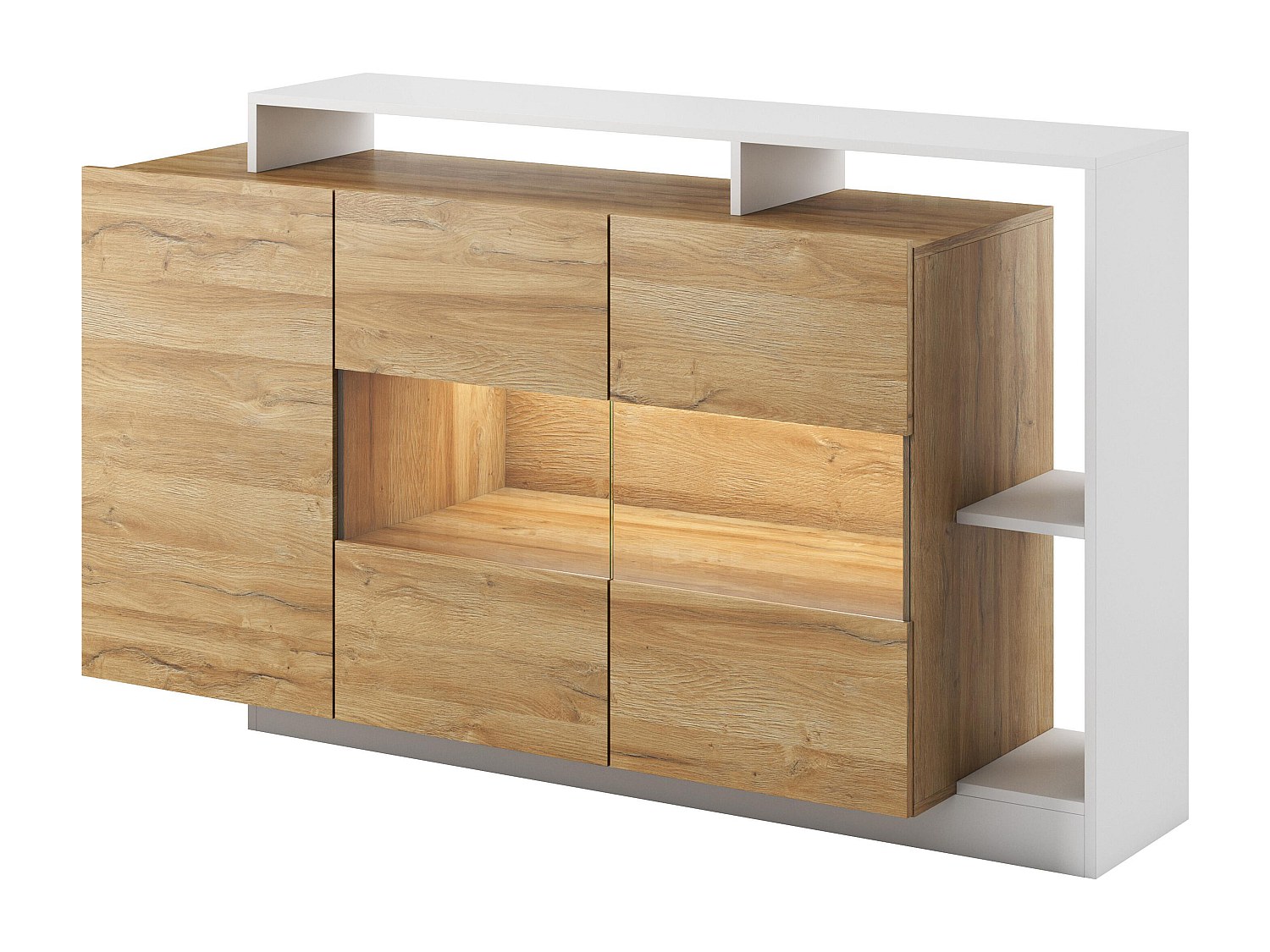 Sideboard mit 3 Türen & 3 Ablagen + LEDs - Naturfarben & Weiß - IDESIA günstig online kaufen
