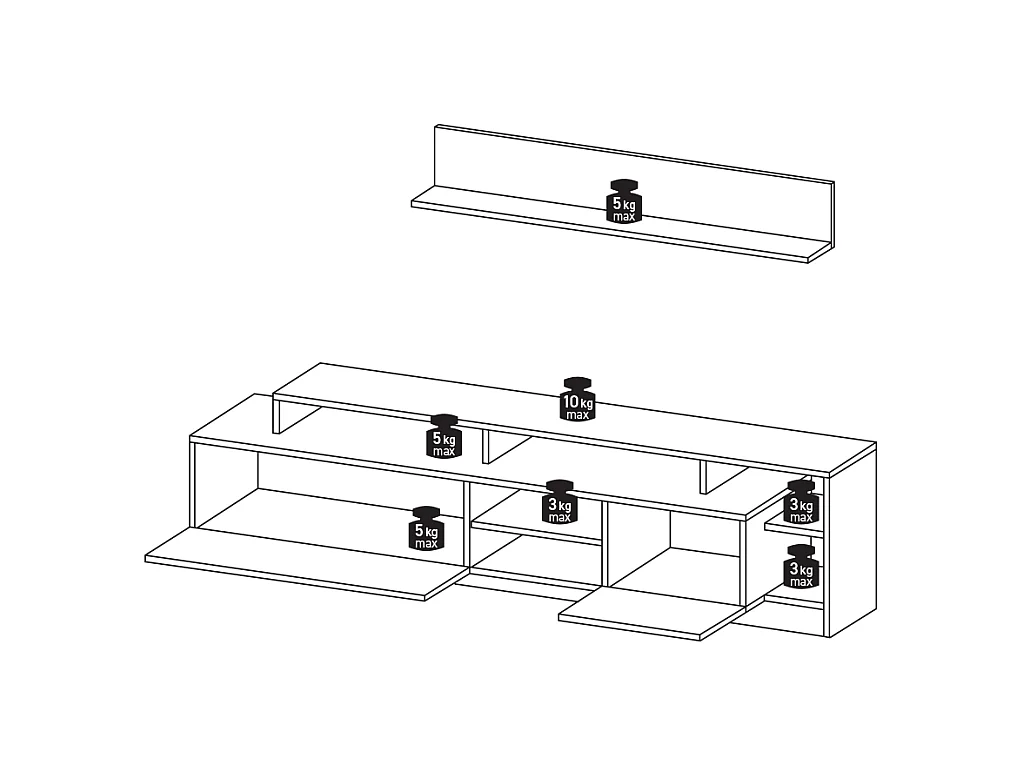 TV-Wand mit Stauraum - Anthrazit & Naturfarben - IDESIA