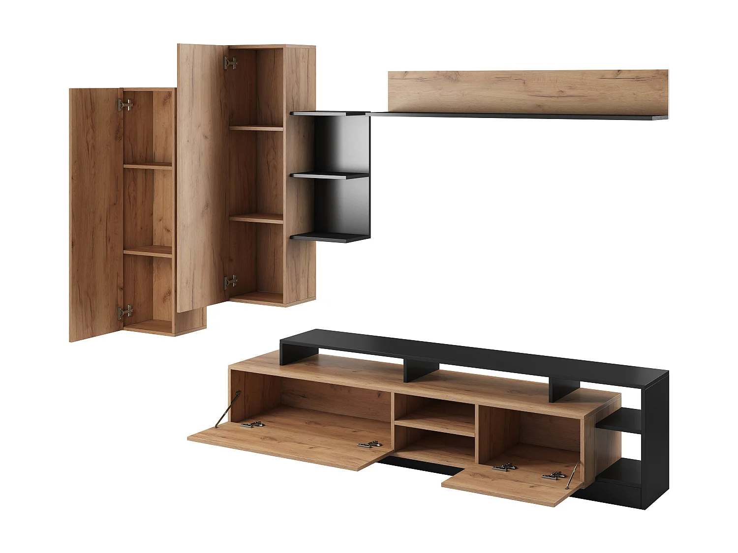 TV-Wand mit Stauraum - Anthrazit & Naturfarben - IDESIA