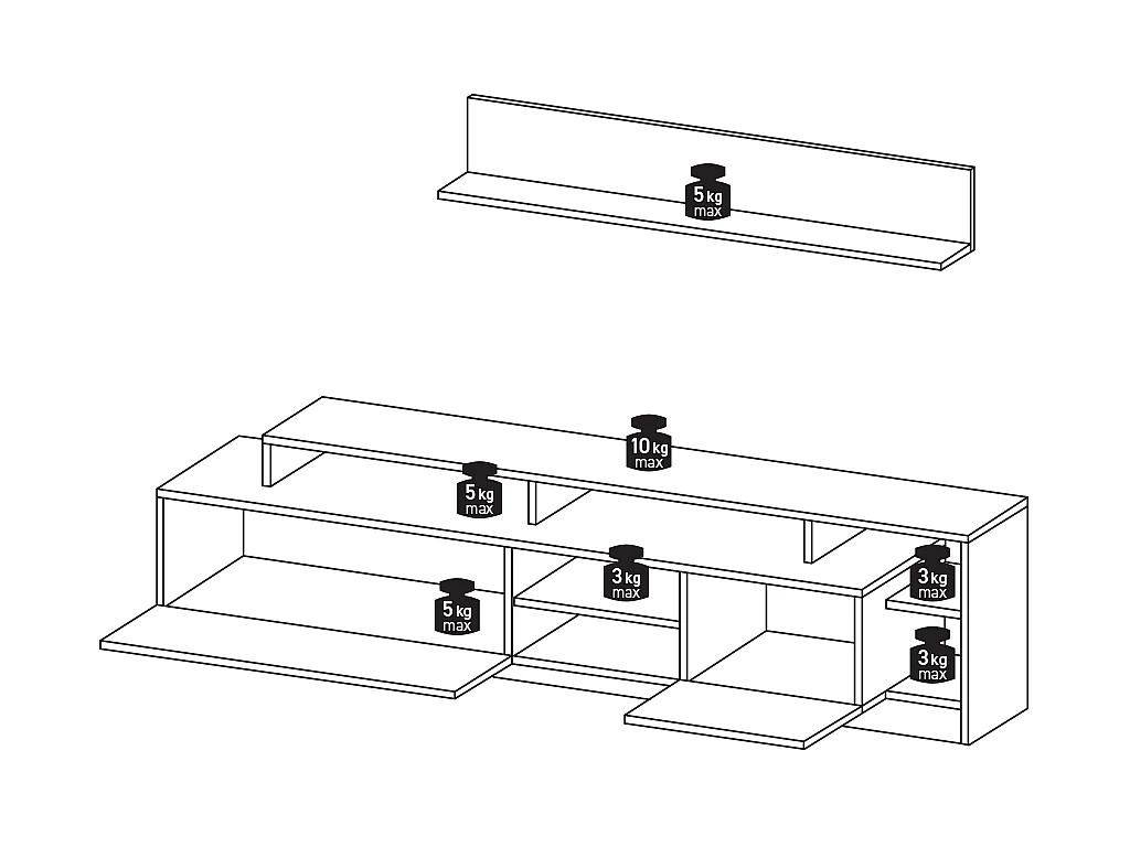 Mueble TV con compartimentos - Color: natural y antracita - IDESIA