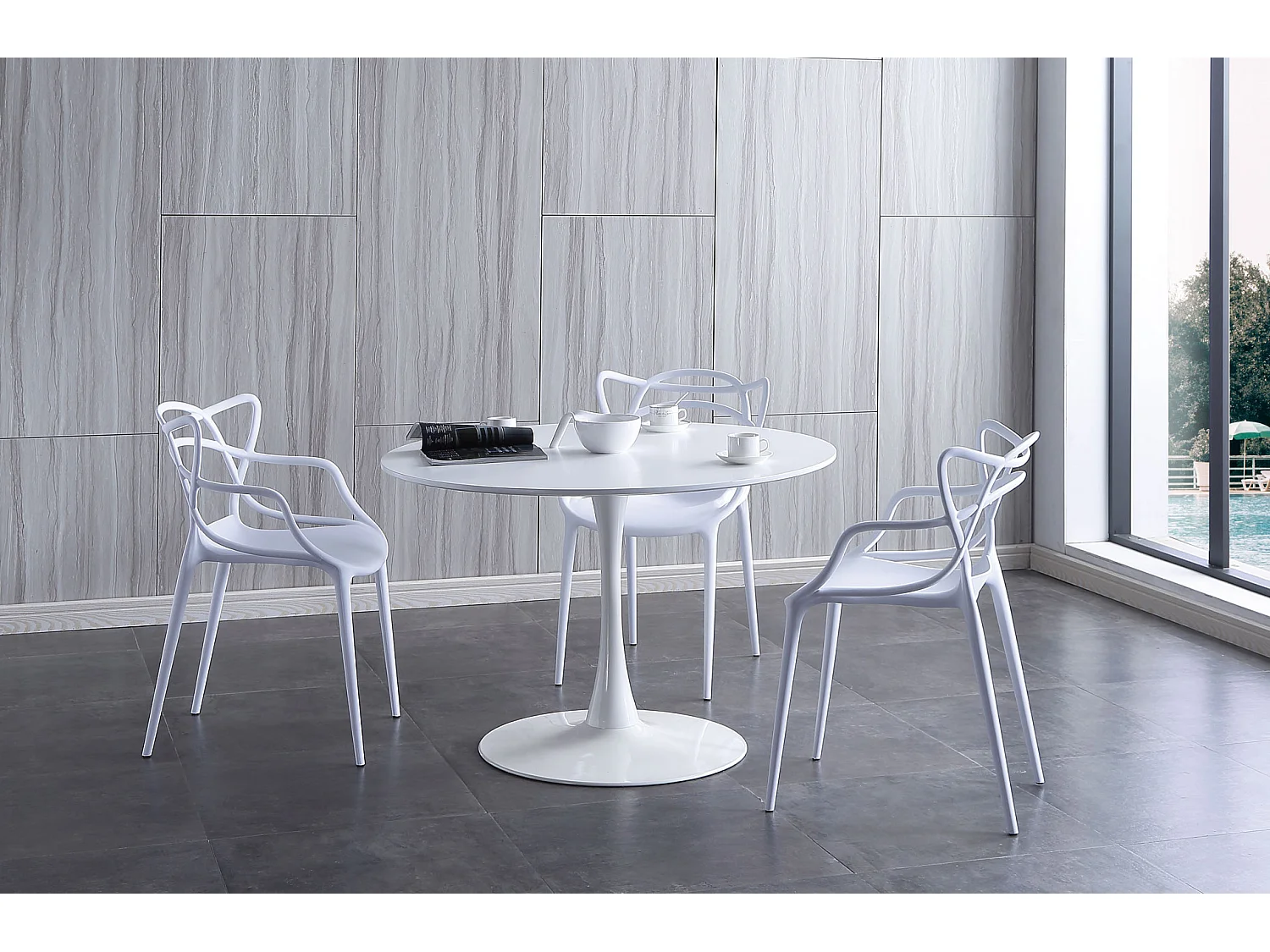 Table à manger ronde coloris blanc - Diamètre 110 x Hauteur 75 cm