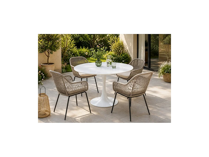 Table à manger ronde coloris blanc - Diamètre 110 x Hauteur 75 cm