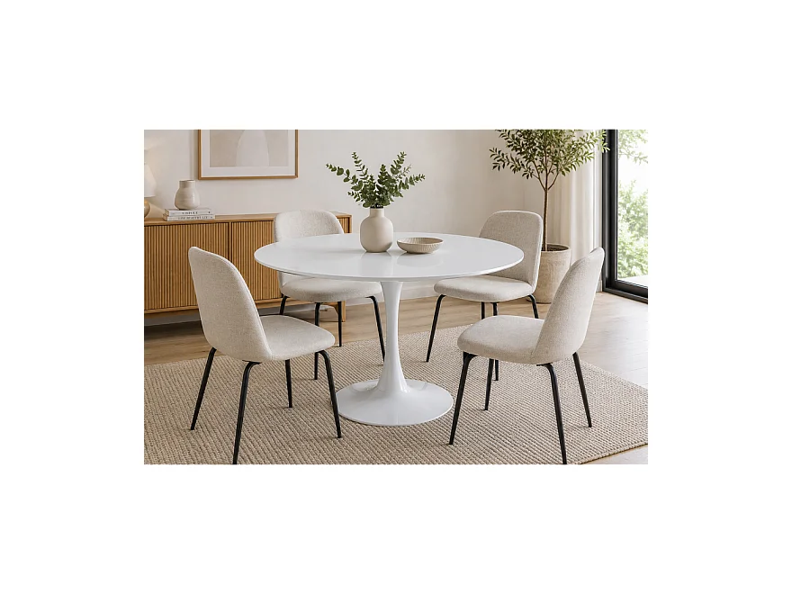 Table à manger ronde coloris blanc - Diamètre 110 x Hauteur 75 cm