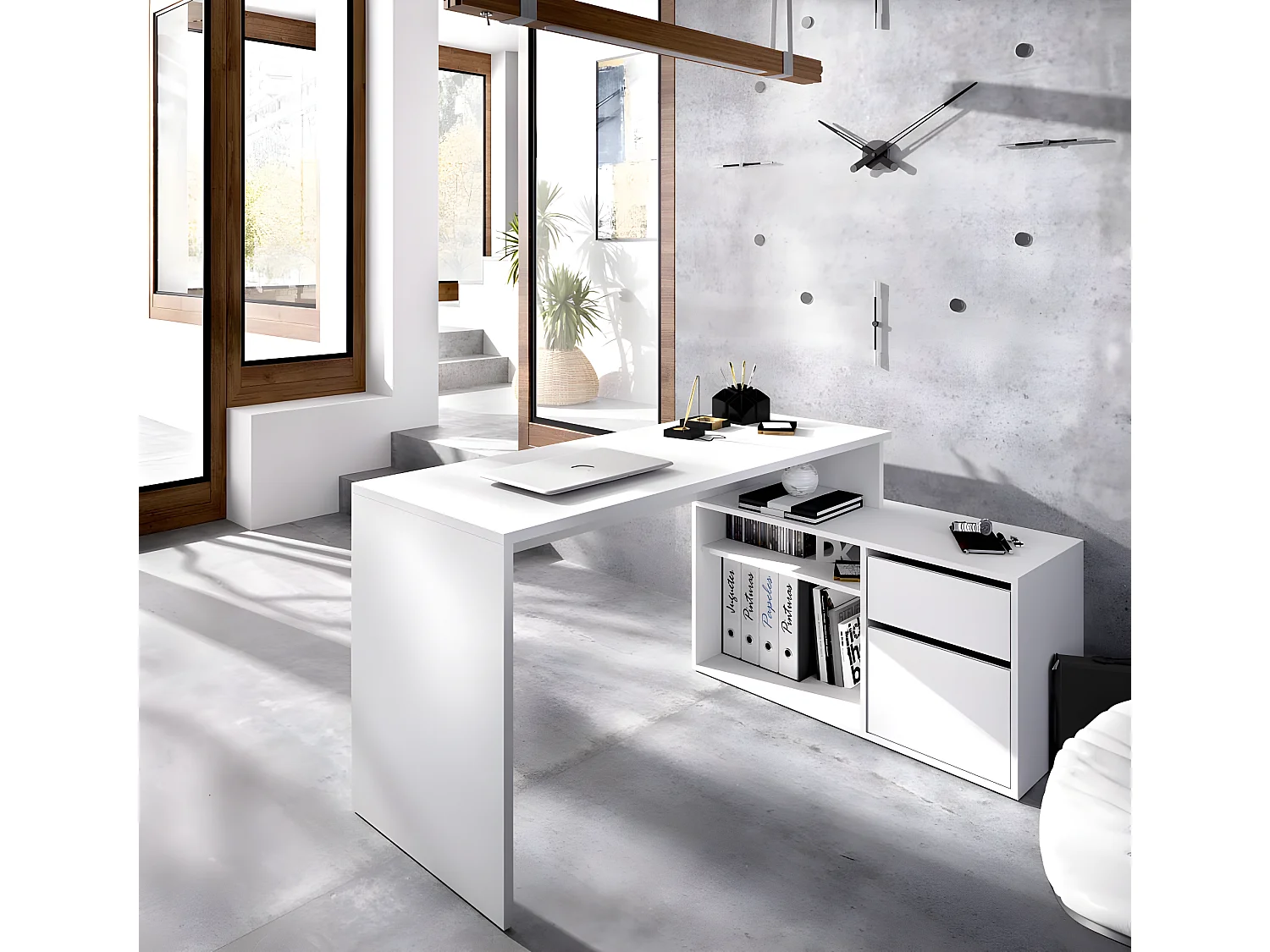 Bureau angulaire coloris blanc - Longueur 139 x Profondeur 92 x Hauteur 75 cm