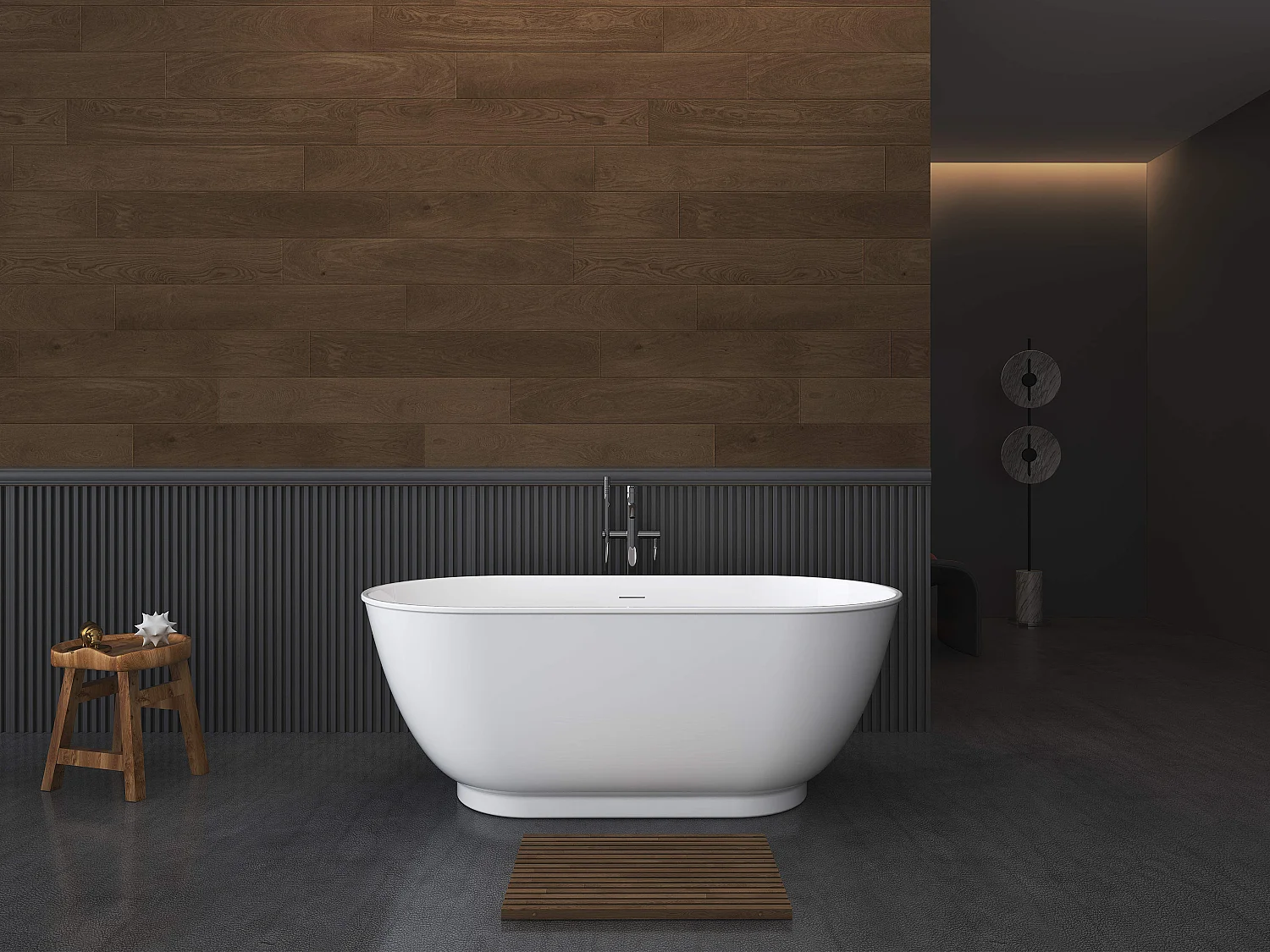 Oval fristående badkar - 210L - 150 x 74 x 57 cm - Högblank vit - Akryl - MOBULA