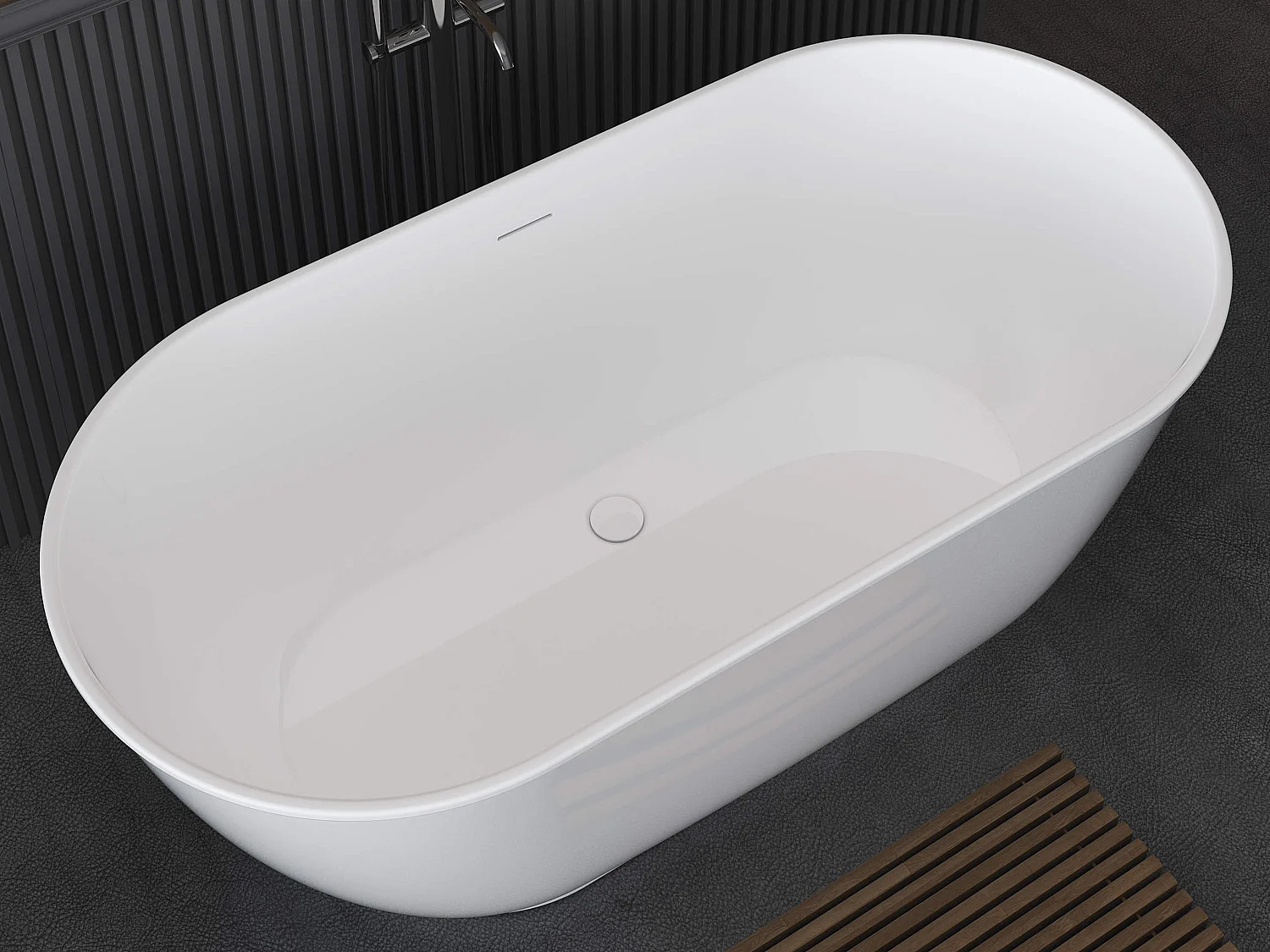 Oval fristående badkar - 210L - 150 x 74 x 57 cm - Högblank vit - Akryl - MOBULA